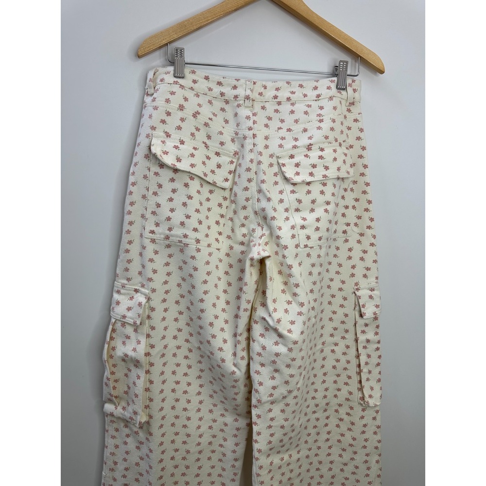 Altar'd State Ellis Floral Cargo Pants Cream Pink High Rise Wide Leg Size Medium - Picture 13 of 16